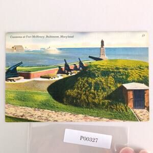 Cannons at Fort McHenry Baltimore Maryland Vintage Linen Postcard 1953 Old MD PC